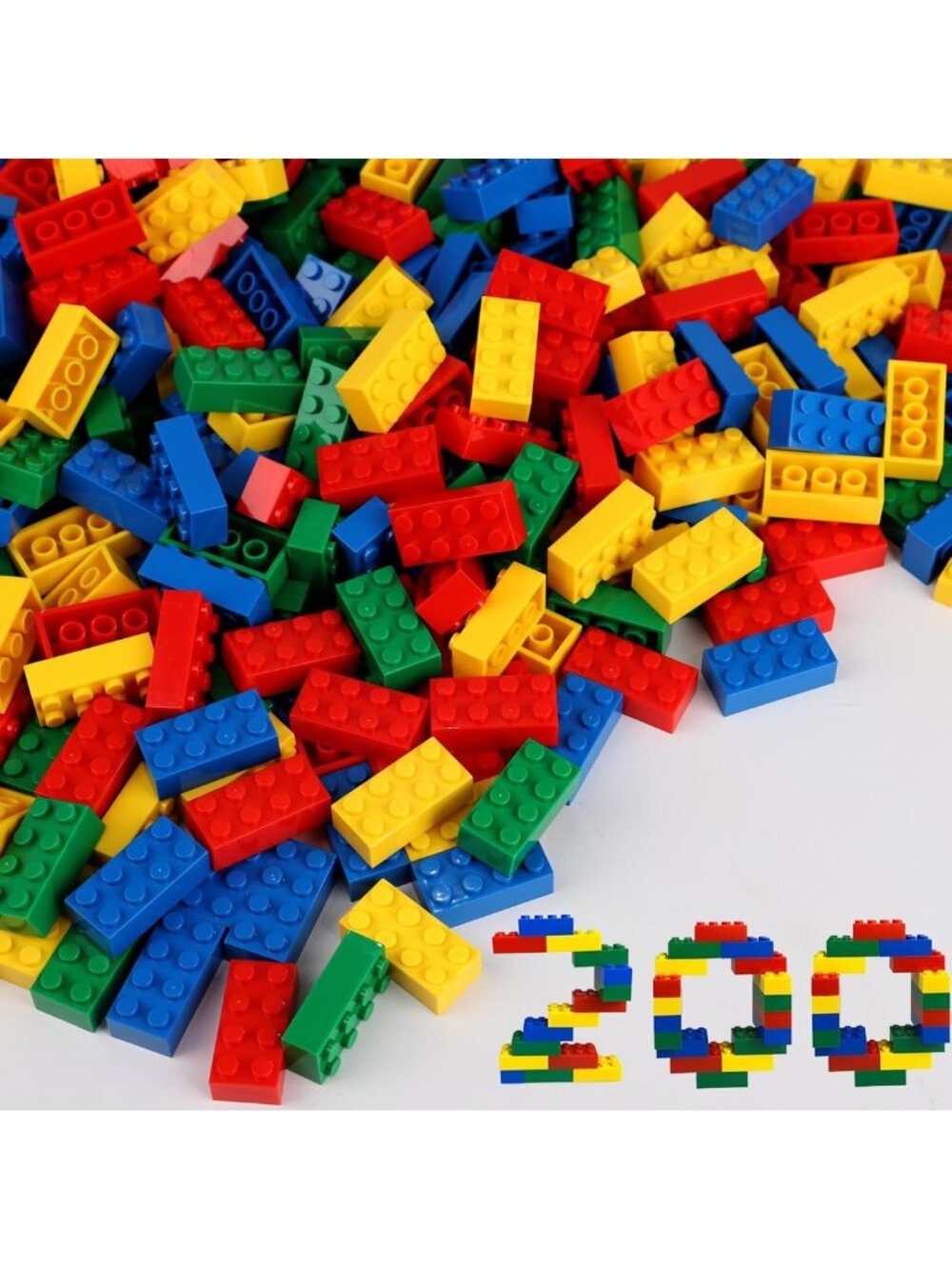 200-Piece Classic Building Bricks Set - Colorful Red, Yellow, Blue, Green Blocks